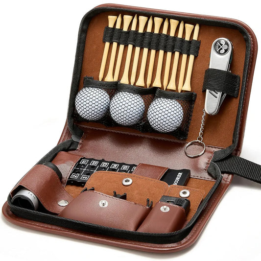 Golf Accessories for Men and Women for Golfers, Accessories Set in Hi-End PU Case with Golf Balls, HD Rangefinder, Golf Tees, Cleaning Brush, Divot Knife, Scorer, Golf Ball Clamp