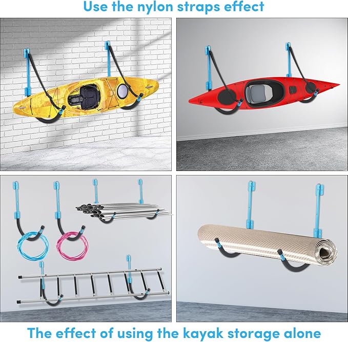 Kayak Storage,Kayak Wall Mount,Heavy Duty Steel Kayak Storage Rack Holds Up to 100 LBS with EVA Protector for Hanging Bicycle Surfboard Snowboard(6 Color,2 Style)
