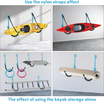 Kayak Storage,Kayak Wall Mount,Heavy Duty Steel Kayak Storage Rack Holds Up to 100 LBS with EVA Protector for Hanging Bicycle Surfboard Snowboard(6 Color,2 Style)