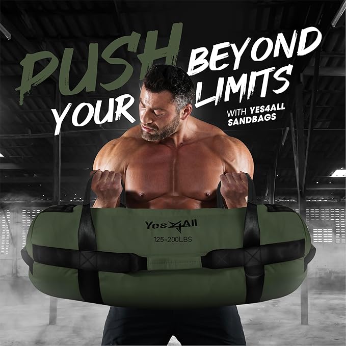 Yes4All Sandbags for Working Out, Adjustable Sand Bags for Weight Training with Handles, Multiple Colors & Sizes 5-200lbs