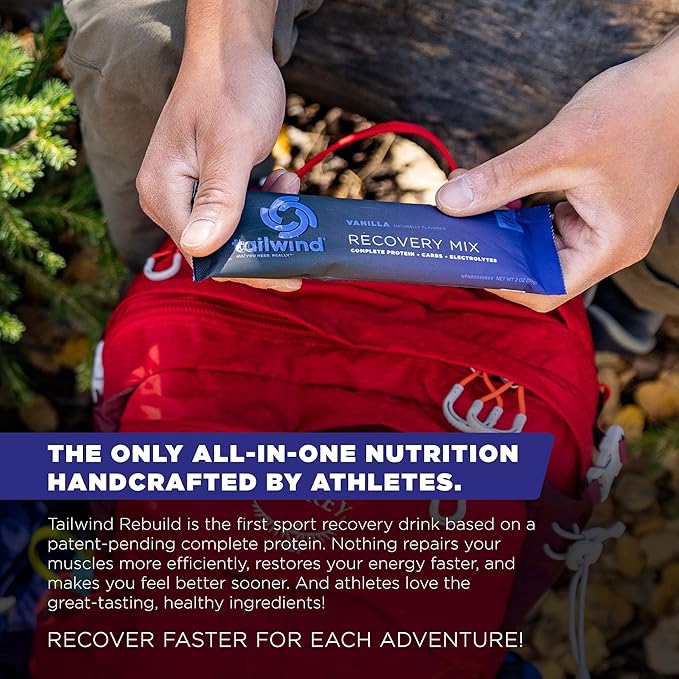 Tailwind Nutrition Recovery Mix, Complete Protein, Carbohydrates, and Electrolytes Powder Drink Mix for Post-Workout, Free of Gluten, Soy, and Dairy, Vegan, 15 Servings, Vanilla