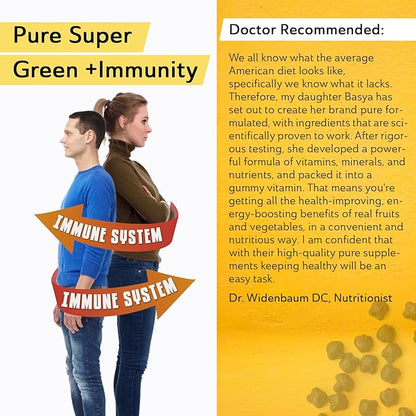 Super Greens Multivitamin Gummies for Men & Women - Adult Immune Support Gummies - 30 Superfoods Vegan Supplements - Natural Raspberry Flavor (60 Count)