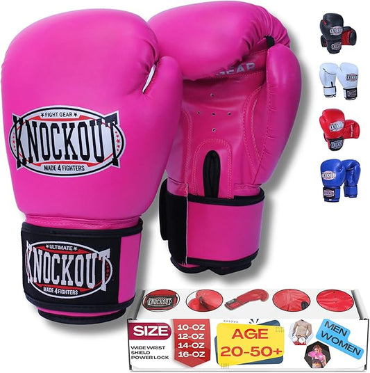 Knockout Gel Boxing Gloves for Men Women - Pro Training Sparring, Maya Hide Leather Muay Thai MMA Kickboxing, Adults-Kids Heavy Bag Workout Gloves for Boxing -Ultra-Wide Wrist Support 10 oz - 16 oz
