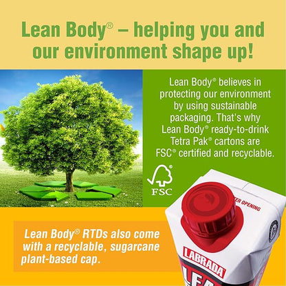 Lean Body Ready-to-Drink Banana Protein Shake, 40g Protein, Whey Blend, 0 Sugar, Gluten Free, 22 Vitamins & Minerals, 17 Ounce (Recyclable Carton & Lid - Pack of 12) LABRADA