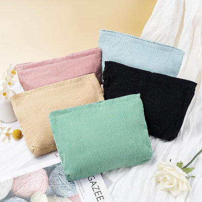 WOZEAH Corduroy Makeup Bag for Purse Small Cosmetic Pouch,Stylish Zipper Make up Pouch Travel Canvas Toiletry Bags(Corduroy Pink)