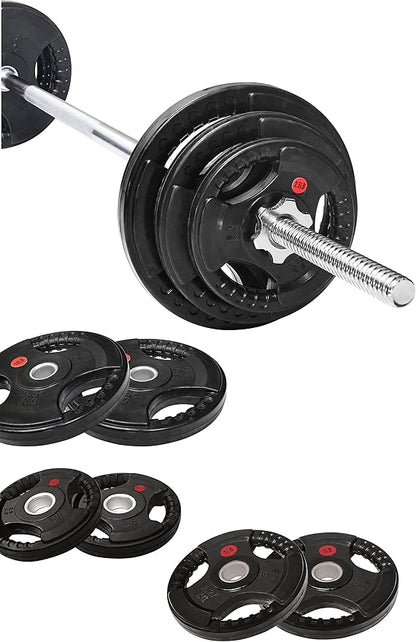 Cast Iron Standard Weight Plates Including 5FT Standard Barbell with Star Locks, 45-Pound Set (35 Pounds Plates + 10 Pounds Barbell), Multiple Packages