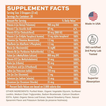 Liposomal Women's 50+ Liquid Multivitamin Drops | Non-GMO | Sugar Free | Supports Immunity, Overall Health and Energy | 30 Day Supply | 3 FL Oz (Natural Strawberry Flavor)