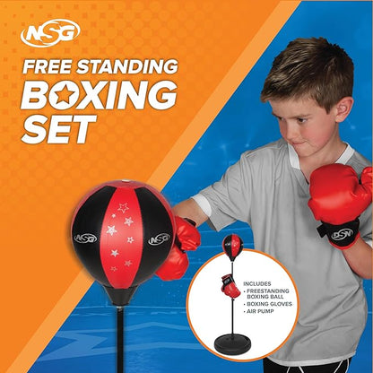 NSG Punching Bag for Kids & Boxing Gloves Set - Adjustable Freestanding Speed Bag with Spring-Loaded Stand, Junior Boxing Gloves & Hand Pump - Portable, Easy Assembly for Boys, Teens, Toddlers Ages 4+