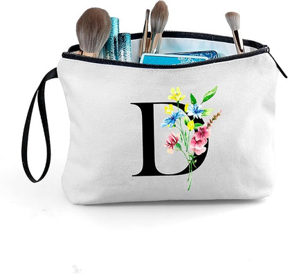SEAMOON Women Birthday Unique Initial Funny Gifts for Teenage Girl Sister Friends Bridesmaid Personalized Travel Make up Cosmetic Bag with Mirror Valentines Mothers Day Christmas Graduation D