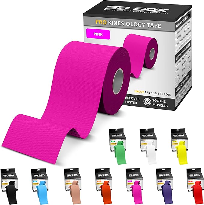 SB SOX Pro Synthetic Kinesiology Tape (Precut & Uncut Options) – Longer Lasting Performance Fabric Option to Our Original Cotton Kinesiology Tape - Also Latex Free, Water Resistant! (Pink - Uncut)