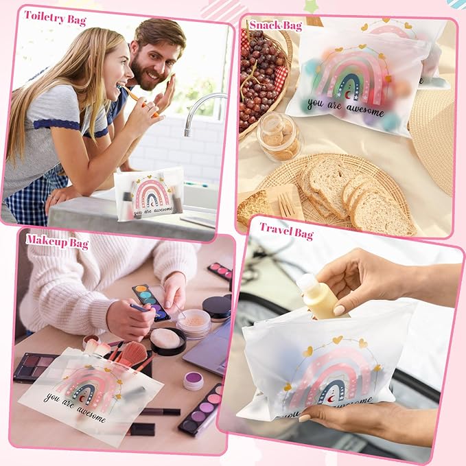 Reginary 100 Pcs Inspirational Gifts for Girls Women Travel Cheer Makeup Bag Bulk Loved Quotes Cosmetic Bags with Zipper Thank You Encouragement Birthday Gift Bag for Nurse Teacher Friend (Charming)