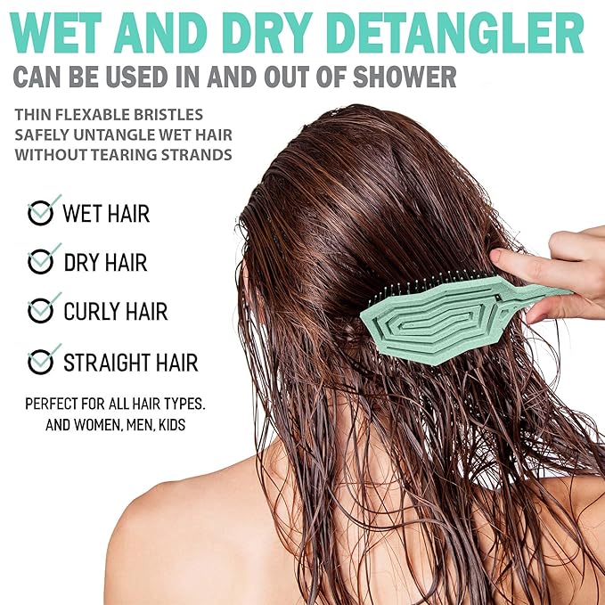 Fiora Naturals Hair Detangling Brush -100% Bio-Friendly Hair Detangler Brush w/Ultra-soft Bristles- Glide Through Tangles with Ease - For Curly, Fine, Women, Men, Kids, Toddlers, Wet and Dry Hair