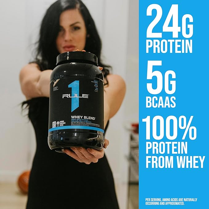 Rule One Proteins, R1 Whey Blend - 24g Fast-Acting Whey Protein Concentrates, Isolates, and Hydrolysates Per Serving, with Naturally Occurring EAAs and BCAAs (1 Pounds*, Vanilla Ice Cream)