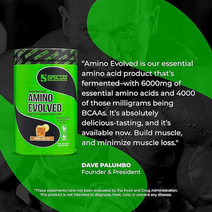 Species Nutrition Amino Evolved EAA & BCAA Powder, Fermented Amino Acids, Branched Chain Amino Acid Muscle Recovery & Endurance, Pre & Post Workout Supplement (Lemon Iced Tea, 30 Servings)