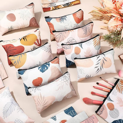 Reginary 20 Pieces Cosmetic Bag for Women, Roomy Makeup Bags with Zipper Toiletry Bag Pouch Travel Accessory Organizer Gifts, 7 x 4.3 Inches (Boho Leaf)