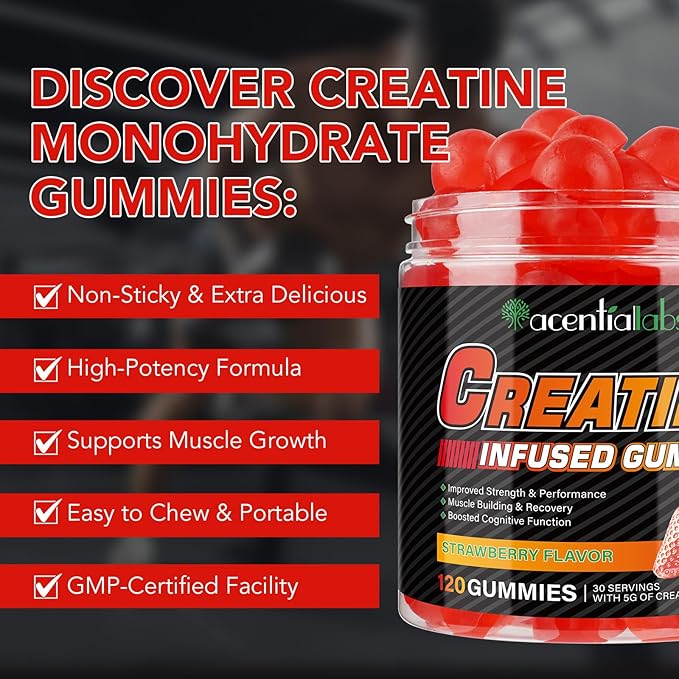 Creatine Gummies for Men & Women - 120 Count, 5000mg Creatine Monohydrate, Boosts Strength, Mass, Endurance & Focus, Muscle Builder & Pre-Workout Supplement