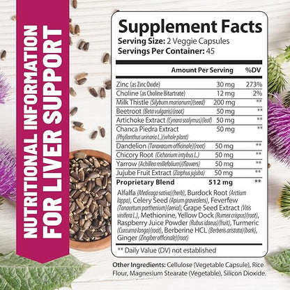 Advanced Liver Cleanse Detox & Repair Formula for Adult with Milk Thistle, Organic Liver Detox & Support Supplement for Men and Women, 90 Pills Liver Repair & Detox Support, 512mg (45-Day Supply)