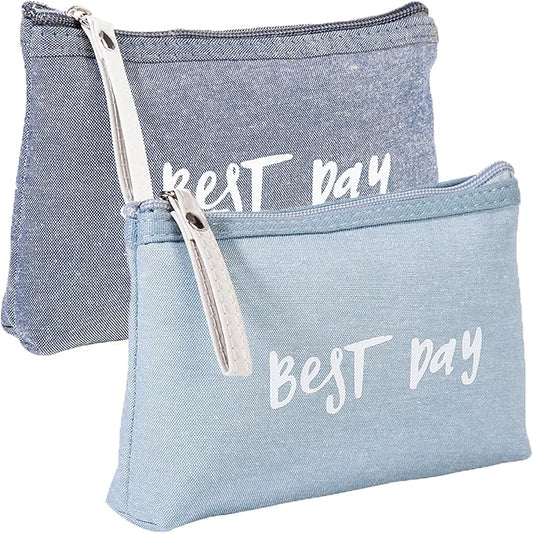 Qikuver Canvas Cosmetic Bags, 2 Pieces Cosmetic Bags for Women, Makeup bag Cute Cosmetic Bag Organizer Small Mini Makeup Pouch for Purse Toiletry Bag