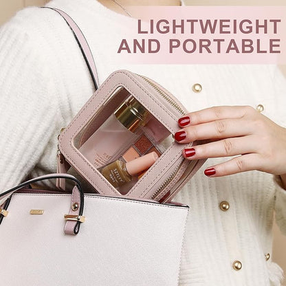 Small Makeup Bag Clear Mini Cosmetic Makeup Case & Toiletry Bag with Zipper Women's Purse Organizer & Car Essentials (Pink, MINI-2)