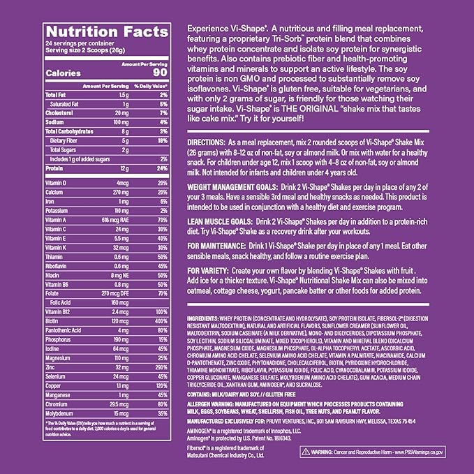 Vi-Shape Nutritional Shake Mix Sweet Cream Flavor | 22oz (1 Bag, 24 Servings)