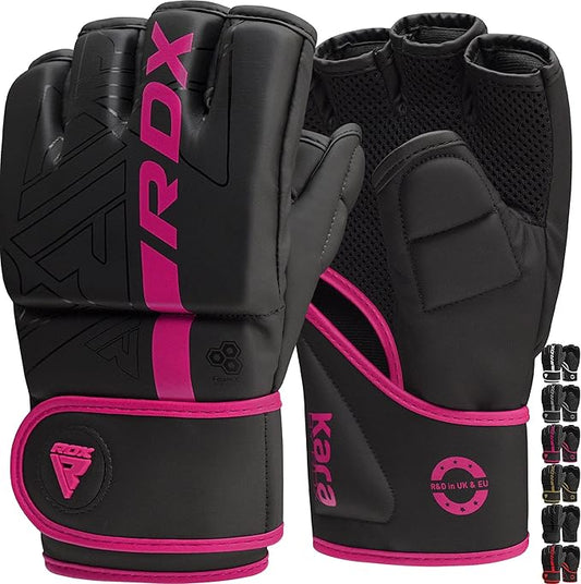 RDX MMA Gloves Grappling Sparring, Pre-Curved Mixed Martial Arts Mitts Men Women Boxing Gloves, Maya Hide Leather Kara Cage Fighting Workout, Combat Sports Training, Muay Thai, Punching Bag Kickboxing