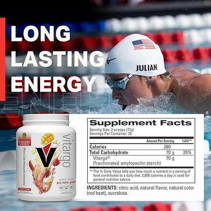 Vitargo Carbohydrate Powder, 2X Faster Digesting, 4.4 LB Fruit Punch, No Bloat, No Crash, Pre, Intra & Post, Sugar-Free Complex Carb Powder for Recovery, Endurance & Muscle Gain, Made in USA