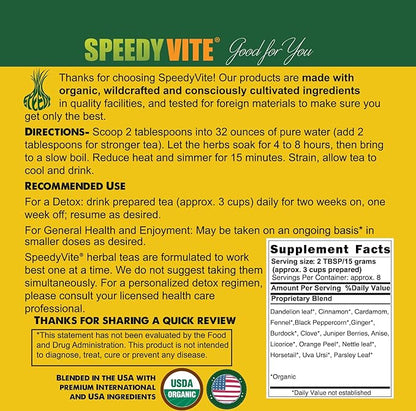 Liver Detox Tea | USDA Organic (4 oz) by SpeedyVite - Cleanses, Supports Liver, Gallbladder Health with Dandelion Leaf, Fennel, Ginger and more
