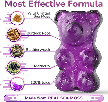 Natural Sea Moss Gummies with Elderberry for Adults & Kids, Contains Irish Sea Moss, Elderberry Extract, Burdock Root, Bladderwrack, 60 pcs Gel Gummies for Immune Support, Energy, Pack of 2