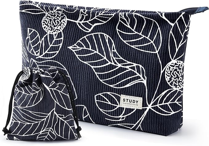 WLLWOO Makeup Bag-2pcs Smile Face Corduroy Cosmetic Bag Zipper Interior Waterproof Pencil Case Coin Purse Travel Toiletry Small Makeup Pouch For Women