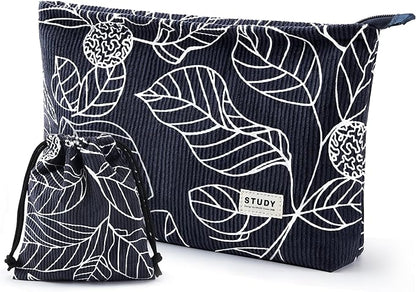 WLLWOO Makeup Bag-2pcs Smile Face Corduroy Cosmetic Bag Zipper Interior Waterproof Pencil Case Coin Purse Travel Toiletry Small Makeup Pouch For Women