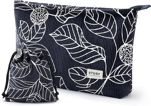 WLLWOO Makeup Bag-2pcs Smile Face Corduroy Cosmetic Bag Zipper Interior Waterproof Pencil Case Coin Purse Travel Toiletry Small Makeup Pouch For Women