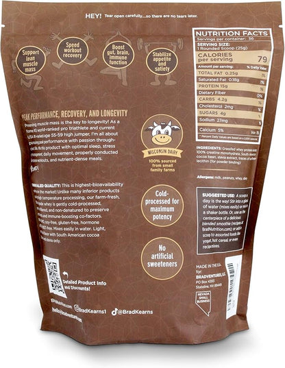 B.rad Grass-Fed Whey Protein Isolate Powder with Creatine | All-Natural, Ultra-Pure, Clean Ingredients | 100% USA-Sourced Superfuel | 2 Pounds | Cocoa Bean (Chocolate)