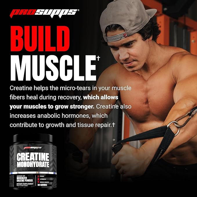 PROSUPPS Creatine Monohydrate Powder 300g, 100% Pharmaceutical Grade Micronized 5,000mg Creatine Monohydrate, 60 Servings