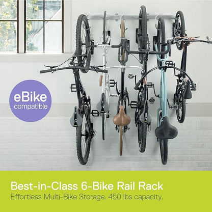 Garage Bike Rack Wall Mount Rail Rack by Delta Cycle - Bike Hangers for Garage - Bike Storage Rack for MTB, Road & Ebike - Holds up to 300 lbs - Fully Adjustable Staggered Hook Design