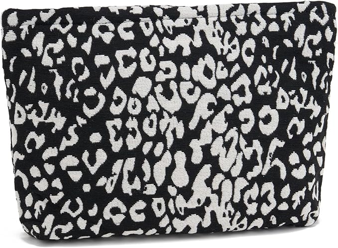 WOZEAH Leopard Makeup Bag for Purse Small Cosmetic Pouch,Stylish Zipper Make up Pouch Travel Canvas Toiletry Bags(Leopard)