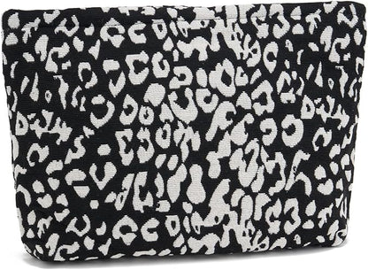 WOZEAH Leopard Makeup Bag for Purse Small Cosmetic Pouch,Stylish Zipper Make up Pouch Travel Canvas Toiletry Bags(Leopard)