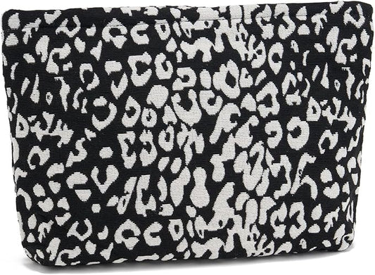 WOZEAH Leopard Makeup Bag for Purse Small Cosmetic Pouch,Stylish Zipper Make up Pouch Travel Canvas Toiletry Bags(Leopard)