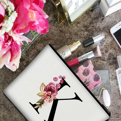Vavabox A-Z Personalized Makeup Bag, Birthday Gifts for Women Mom, Gifts for Best Friend, Bride Bridesmaid Cosmetic bag (K, White)