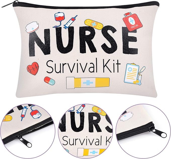 Kolewo4ever 8 Pieces Nurse Survival Kit Makeup Bags Nurse Appreciation Gifts CNA Week Gifts, Funny Cosmetic Bag, Practitioner Gifts, Toiletry Bag for Supplies