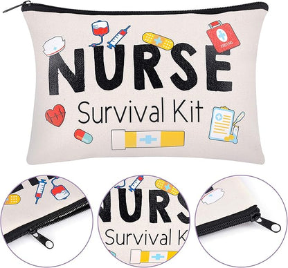 Kolewo4ever 8 Pieces Nurse Survival Kit Makeup Bags Nurse Appreciation Gifts CNA Week Gifts, Funny Cosmetic Bag, Practitioner Gifts, Toiletry Bag for Supplies