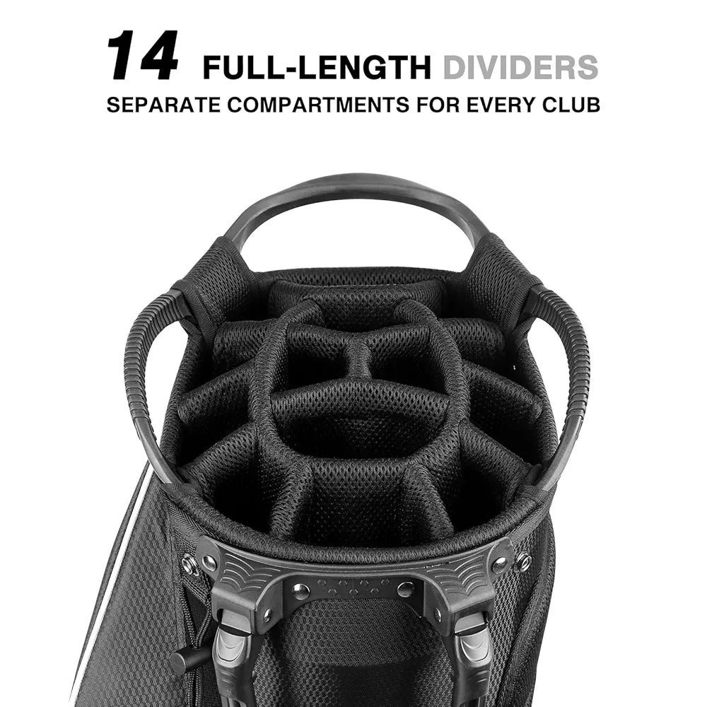 Golf Stand Bag 14 Way Top Dividers Full-Length with Stand, 8 Pockets, Cooler Pouch, Waterproof Golf Bag for Men, Dual Strap, Rain Hood
