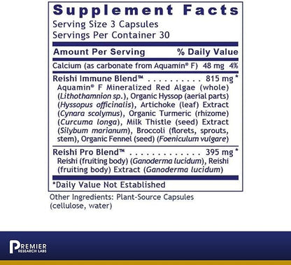 Premier Research Labs Reishi Immune Support Supplement- Reishi Mushroom Capsules, Organic Reishi Mushroom Extract for Women and Men, Contains Red Algae, Turmeric, Milk Thistle - 90 Pure Vegan Capsules