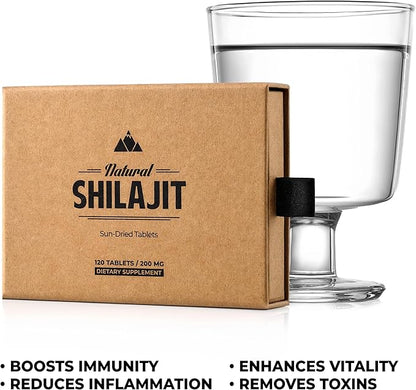 Natural Shilajit Tablets - 120 Count, Sun Dried 100% Pure Shilajit for Men & Women with Fulvic Acid & 85+ Essential Trace Minerals for Peak Physical & Mental Performance, Immune Health & Detox