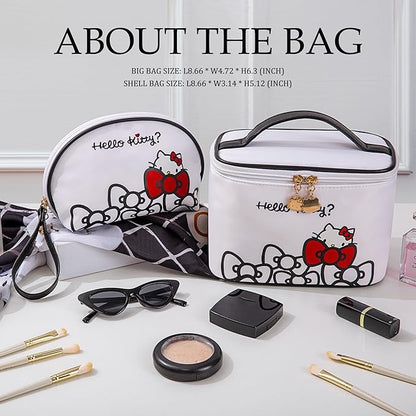 AmBealla Travel Makeup Bag Large Cosmetic Bags with Brush Holder,White Waterproof 2PCS Portable Cosmetic Case for Women, Toiletry Storage Bag for Skincare & Beauty Tools for Girls