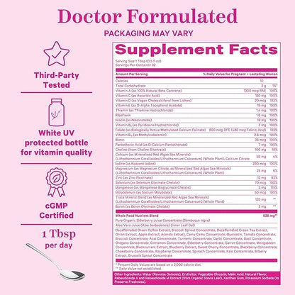 Pink Stork Liquid Prenatal Vitamins for Women - Organic Food Blend - for Fertility, Pregnancy, Postpartum- Morning Sickness Support - Breastfeeding and Lactation - 32 Servings