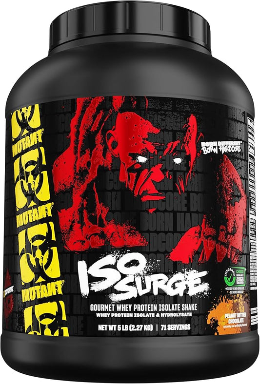 Mutant ISO Surge Whey Protein Isolate Powder Acts Fast to Help Recover, Build Muscle, Bulk and Strength, 5 lb - Peanut Butter Chocolate