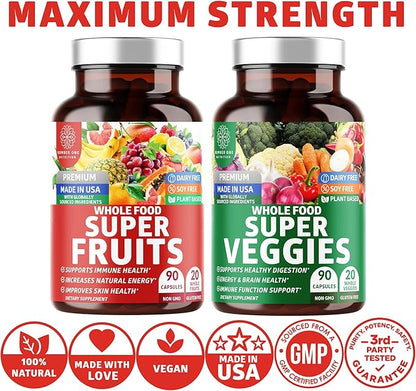 4-Pack N1N Premium Super Fruits & Veggies Supplement, 360 Caps, Whole Food & Natural Superfood for Women, Men & Kids - Packed with Aloe Vera, Vitamins & Minerals, Better Than Multivitamins,100% Vegan