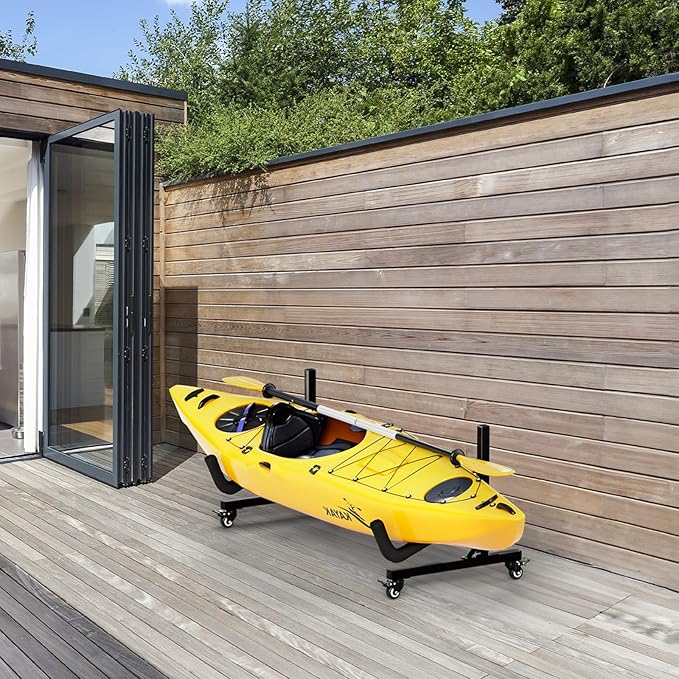 Bonnlo Kayak Stand Freestanding Storage Rack for Kayak Canoe Boat Paddle Board SUP Surfboard for Indoor Outdoor Garage, Shed, Dock with Lockable Wheels Wide Adjustable