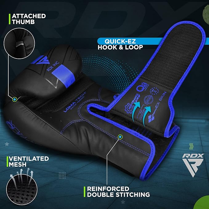 RDX Kids Boxing Gloves Sparring and Muay Thai Maya Hide Leather, Kara Patent Pending Junior Training Mitt for Kickboxing, Punching Bag, Focus Pads, MMA, Thai Pad, Double End Ball Punching Gloves