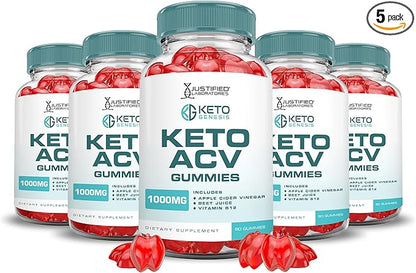 (5 Pack) Keto Genesis Keto ACV Gummies Advanced Formula 1000MG Keto Genesis Keto Gummies Apple Cider Vinegar Formulated with Pomegranate Beet Juice Powder B12 Vegan Non GMO 300 Gummys